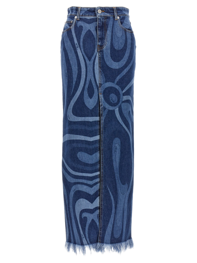 Emilio Pucci Marmo Long Skirt In Blue