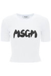 MSGM SMOCKED T-SHIRT WITH LOGO PRINT