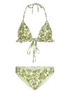 Etro Triangle Bikini With Ruffles And Green Berries Pattern In Verde