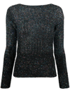 Maison Margiela Dark Blue Battered Sequin Knit Top In Blue