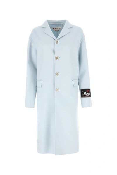 Marni Logo-patch Single-breasted Coat In Light Blue