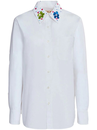 Marni Floral Sequin Collared Poplin Shirt In Multicolor