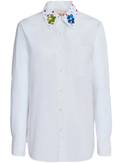 Marni Floral Sequin Collared Poplin Shirt In Multicolour