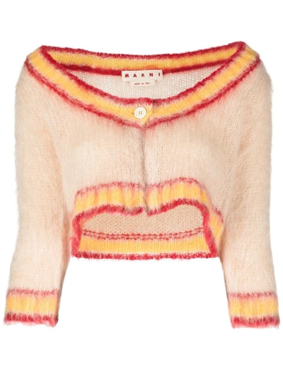 Marni Striped Mohair-blend Cardigan In Tan