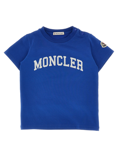 Moncler Kids' Flocked Logo T-shirt In Blue