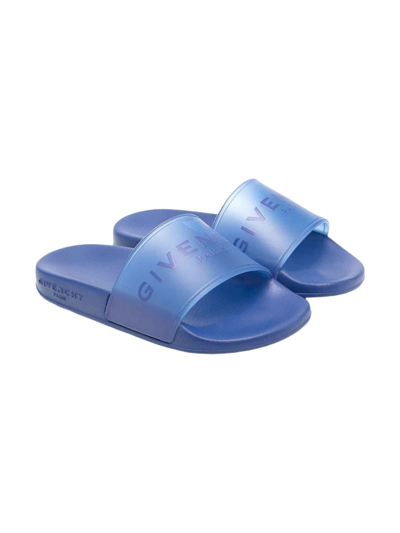 Givenchy Kids' Boy's Mini Me Embossed Logo Slides In Electric Blue