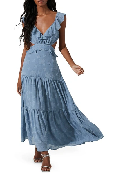Astr Ruffle Cutout Maxi Dress In Dusty Blue