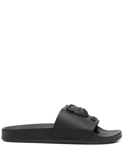 Moschino Signature Teddy Bear Slides In Black