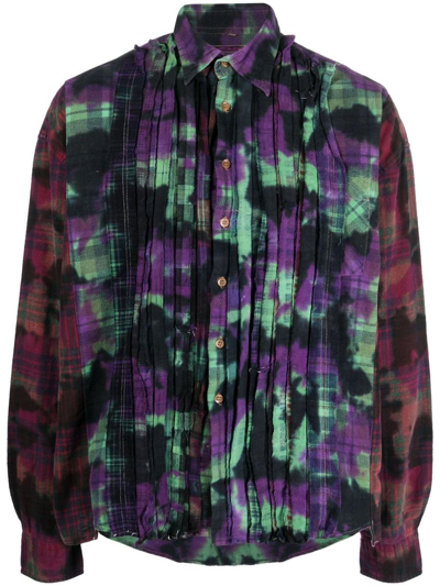 Needles Distressed Effect Pleated Flannel Shirt In Multicolor
