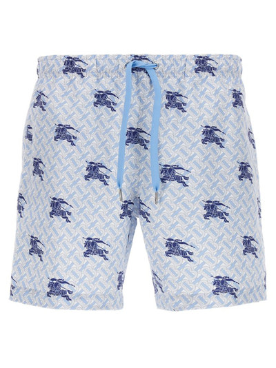 Burberry Allover Logo Printed Drawstring Swim Shorts In Blue