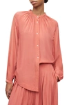 Allsaints Hezzy Gathered Neck Tunic Blouse In Tainted Pink
