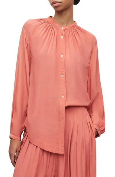 Allsaints Hezzy Gathered Neck Tunic Blouse In Tainted Pink