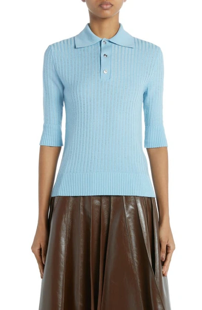 Bottega Veneta Ribbed Wool Polo Jumper In Dusk