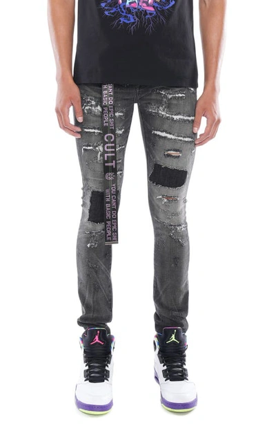 Cult Of Individuality Punk Rip & Repair Superskinny Belted Jeans In Freya