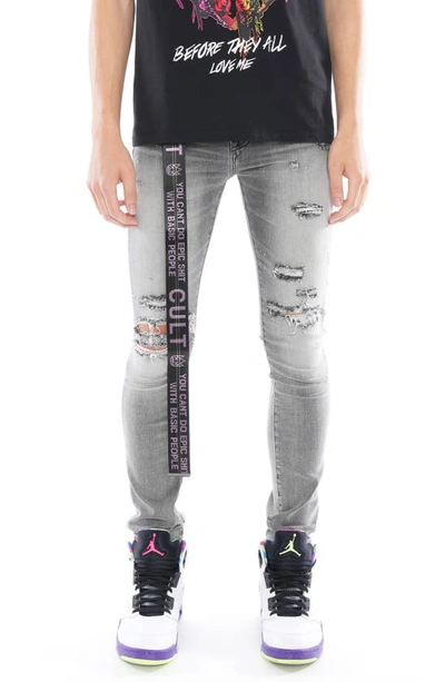 Cult Of Individuality Punk Super Skinny Belted Stretch Jeans In Maeve In Grey