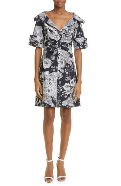 Lela Rose Open Neck Floral-print Shirtdress In Navy ModeSens