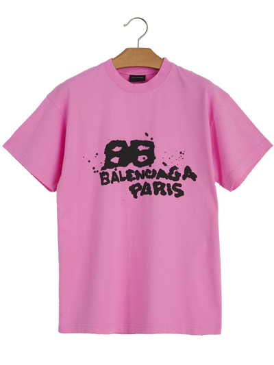 Balenciaga Pink Graffiti Logo T-shirt | ModeSens