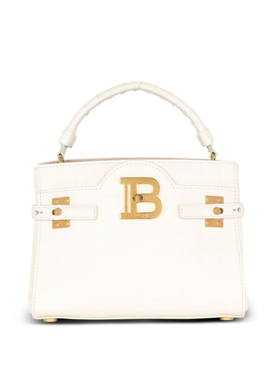 Balmain White B-buzz 22 Bag With Gold Logo