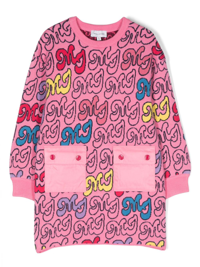 Marc Jacobs Kids' Logo-intarsia Knitted Dress In Pink