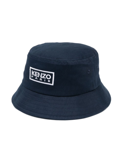 Kenzo Kids' Logo-embroidered Cotton Bucket Hat In Blue