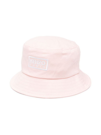 Kenzo Kids' Logo-embroidered Cotton Bucket Hat In Pink