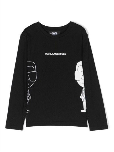 Karl Lagerfeld Kids' Ikonik Long-sleeve T-shirt In Black