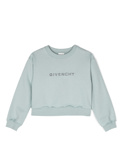 Givenchy Kids' Logo-embroidered Cropped Sweatshirt In Blue
