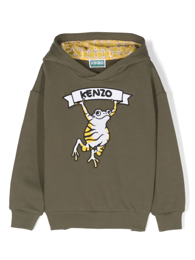 Kenzo Kids' Logo印花棉混纺连帽衫 In Green