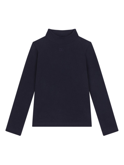 Dolce & Gabbana Kids' Embroidered-logo Roll-neck Top In Black