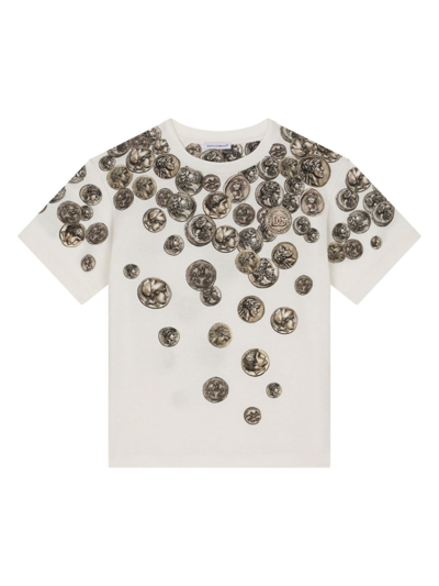 Dolce & Gabbana Kids' Coin-print Cotton T-shirt In White