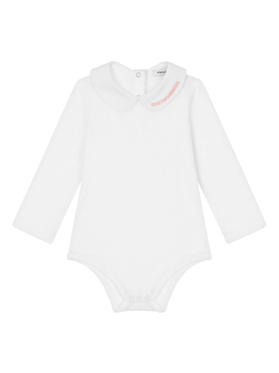 Dolce & Gabbana Long-sleeved Babygrow With Embroidered Collar In White