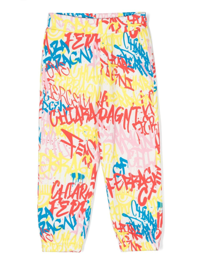 Chiara Ferragni Kids' Graffiti-print Cotton Trousers In Yellow