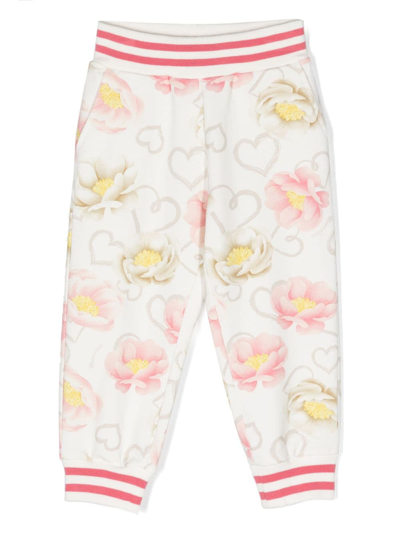 Monnalisa Kids' Floral-print Stretch-cotton Trousers In White