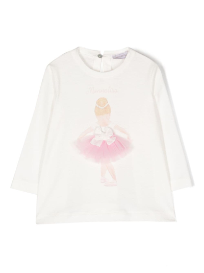 Monnalisa Babies' Bow-detail Ballerina T-shirt In White