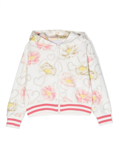 Monnalisa Kids' Floral-print Zip-up Jacket In White