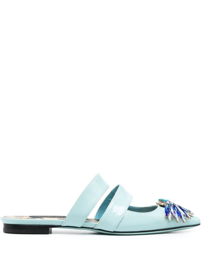 Philipp Plein Crystal-embellished Flat Mules In Blue