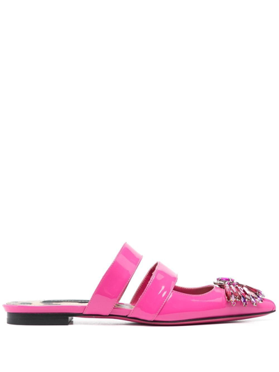 Philipp Plein Crystal-embellished Flat Mules In Pink