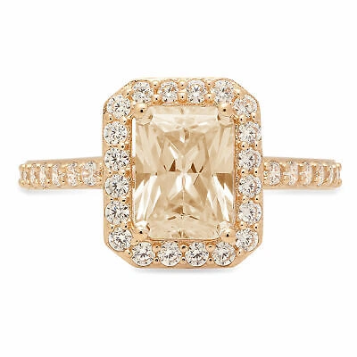 Pre-owned Pucci 2.07 Emerald Cut Halo Natural Morganite Bridal Statement Ring 14k Yellow Gold In D