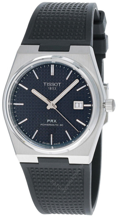 Pre-owned Tissot Prx 40mm Powermatic 80 Black Dial Rubber Men's Watch T137.407.17.051.00