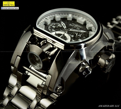 Pre-owned Invicta Men 52mm Bolt Zeus Magnum Black Dial Ss Chrono Watch - Mpn 31554