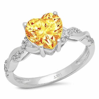 Pre-owned Pucci 2.19 Heart Twisted Halo Real Citrine Modern Statement Ring Solid 14k White Gold In D