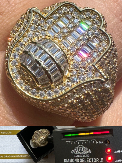 Pre-owned Harlembling Moissanite Baguette Hamsa Ring Mens 14k Gold Plated Solid 925 Silver Iced Hiphop In White/colorless