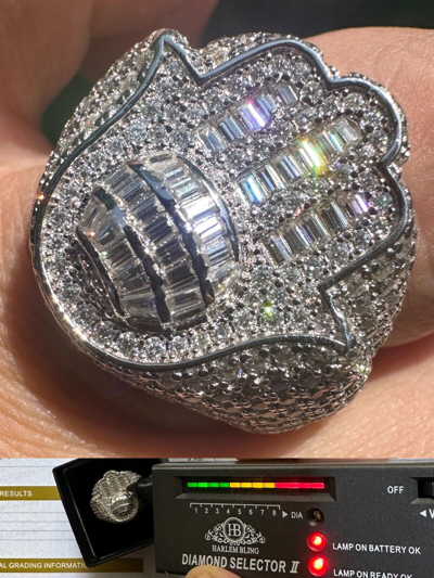 Pre-owned Harlembling Moissanite Baguette Hamsa Ring Men's Solid 925 Silver Passes Tester Iced Hip Hop In White/colorless