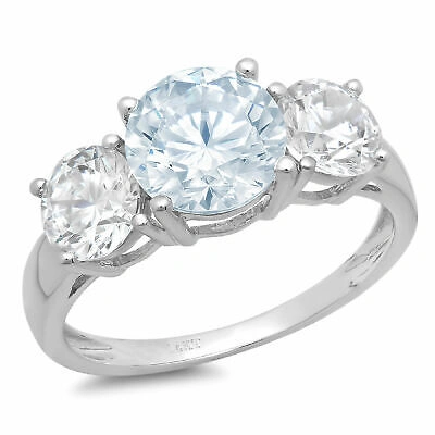 Pre-owned Pucci 3.25 Ct Round 3 Stone Sky Blue Topaz Promise Bridal Wedding Ring 14k White Gold In D