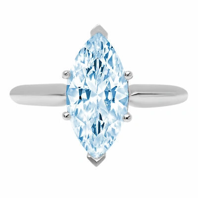 Pre-owned Pucci 2.50ct Marquise Designer Statement Classic Blue Stone Ring Solid 14k White Gold