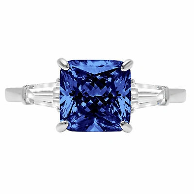 Pre-owned Pucci 3.5ct Asscher Tanzanite 18k White Gold 3 Stone Statement Wedding Bridal Ring In D