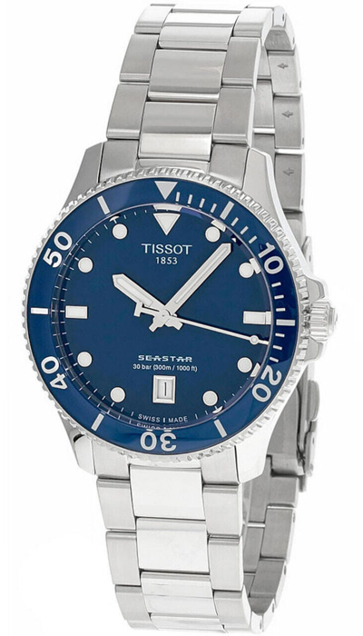 Pre-owned Tissot Seastar 1000 40mm Quartz Ss Blue Dial Men's Watch T120.410.11.041.00