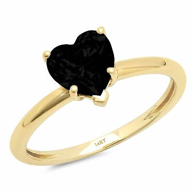 Pre-owned Pucci 1ct Heart Designer Statement Bridal Natural Onyx Ring Solid 14k Yellow Gold