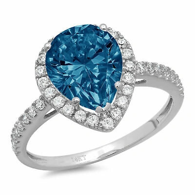 Pre-owned Pucci 2.45ct Pear Cut Halo Royal Blue Topaz Promise Bridal Wedding Ring 14k White Gold In D