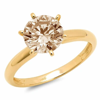 Pre-owned Pucci 2.5 Round Champagne Cz Designer Statement Bridal Classic Ring 14k Yellow Gold
